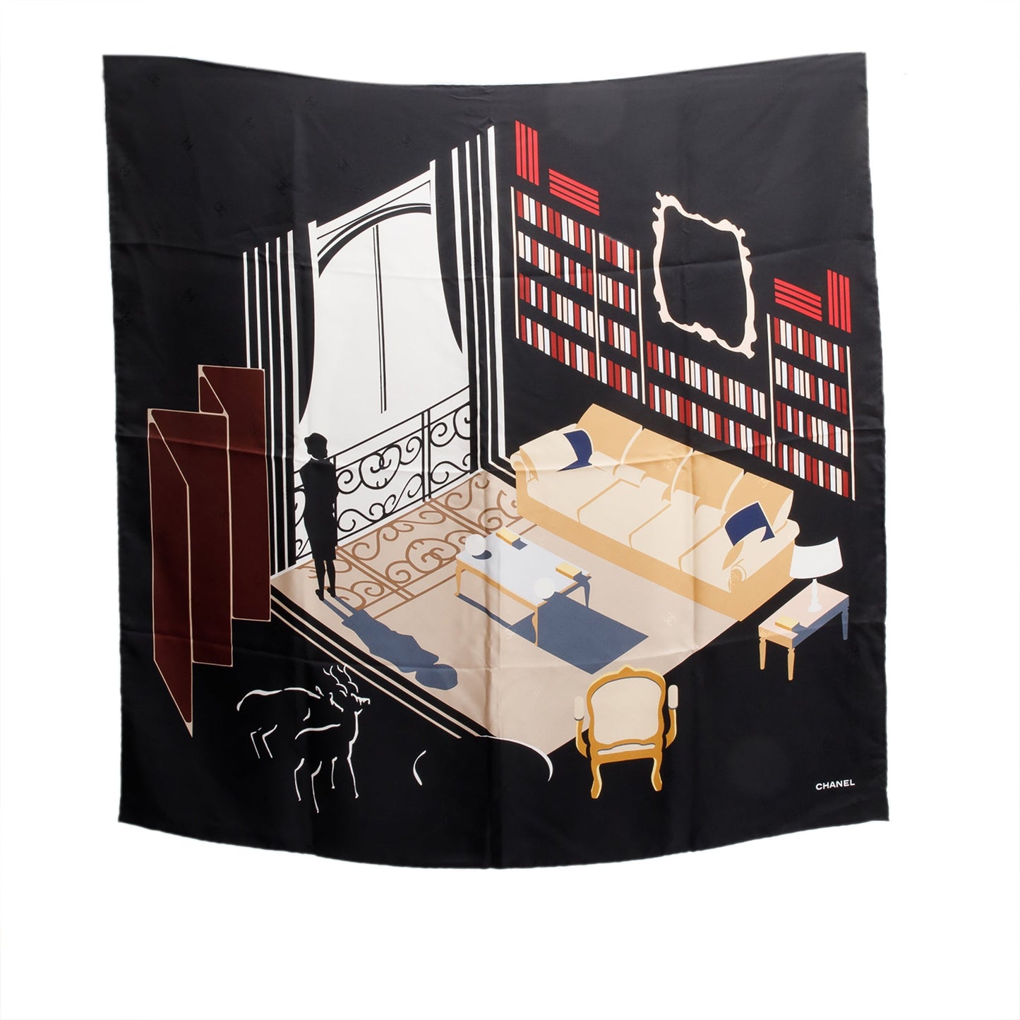 Chanel Printed Silk Scarf Black