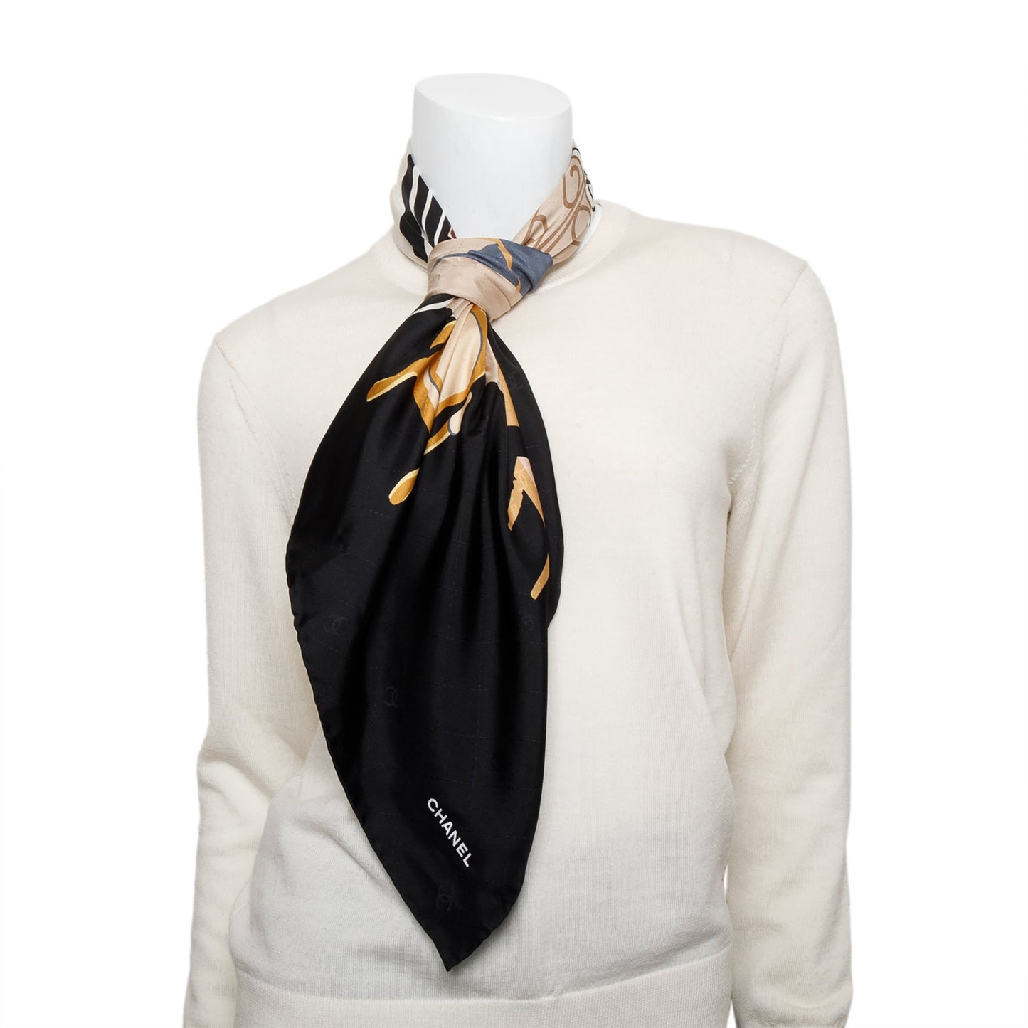 Chanel Printed Silk Scarf Black
