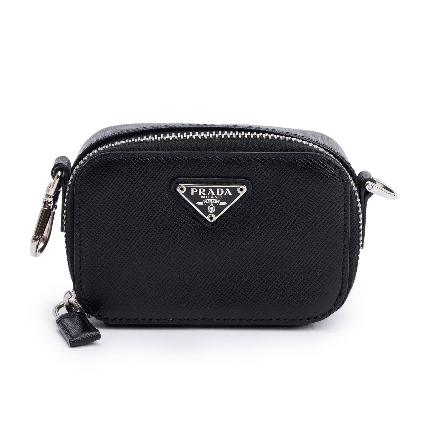 Prada Saffiano Pouch Handbag Leather Black Travel Bag