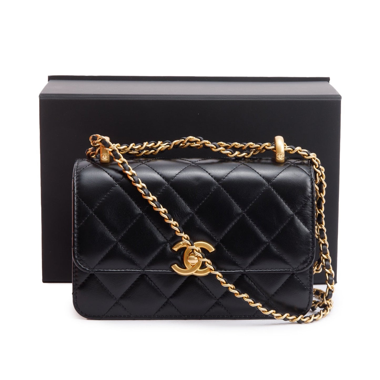 Chanel Quilted Perfect Fit Flap Leather Lambskin Black Travel Bag