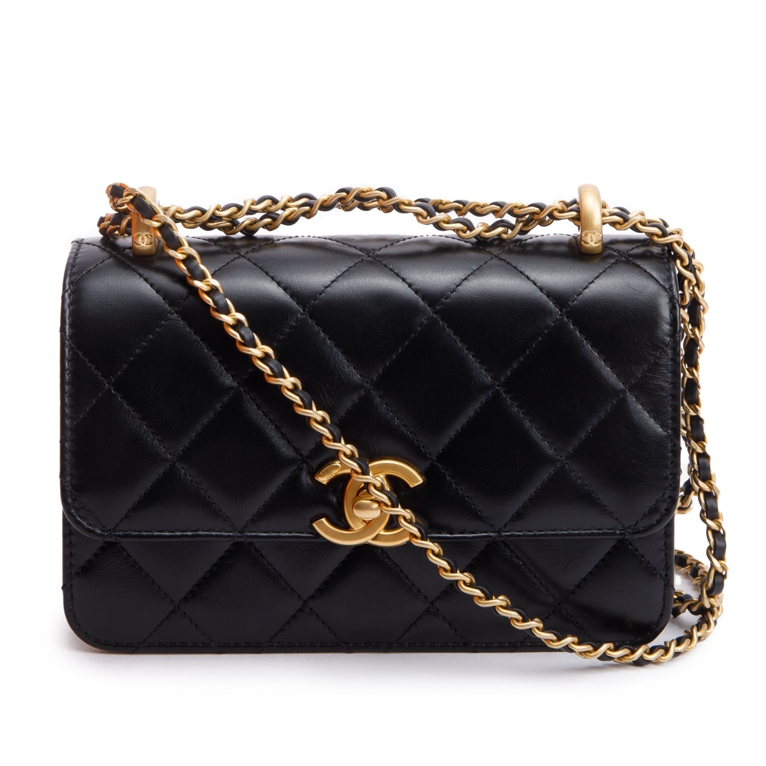 Chanel Quilted Perfect Fit Flap Leather Lambskin Black Travel Bag