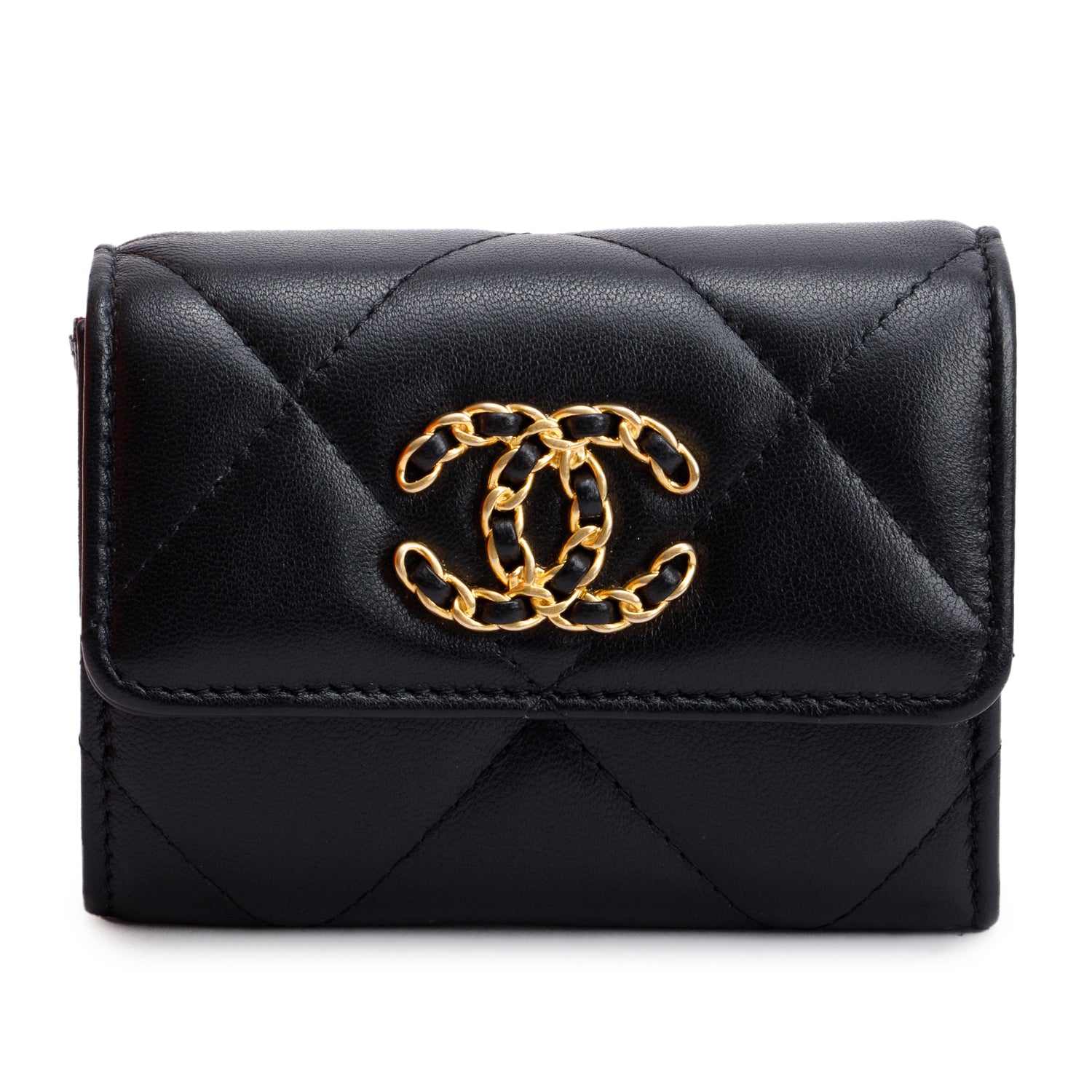 Chanel 19 Flap Coin Purse Leather Lambskin Black Wallet Case