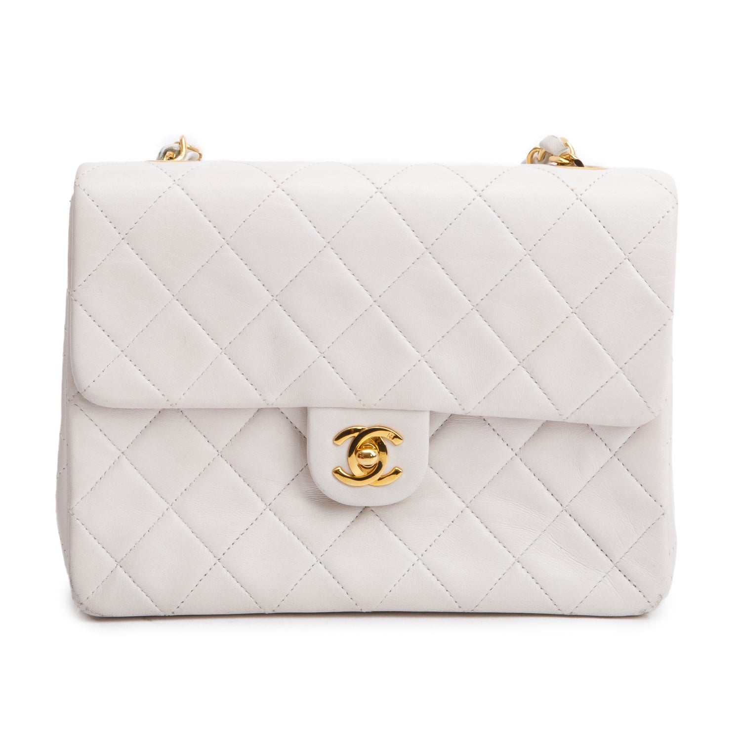 Chanel Quilted Square Single Flap Leather Lambskin White Travel Bag
