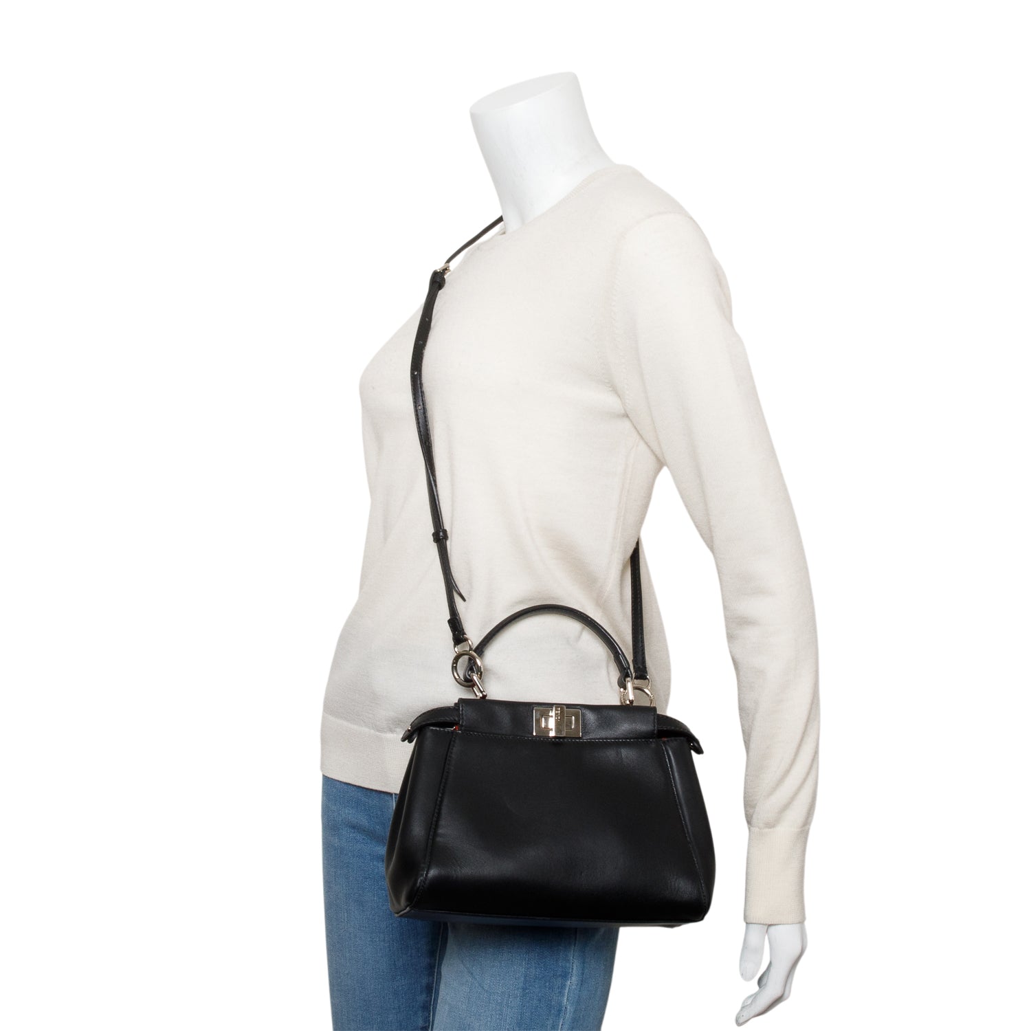 Fendi Calfskin Peekaboo Bag Leather Black Travel Bag