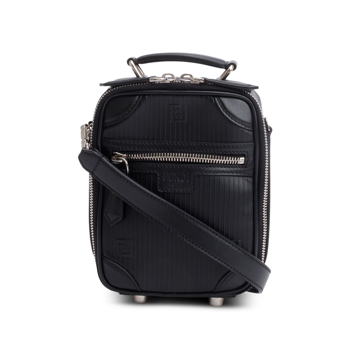 Fendi Vitello Astro Rubber Effect Trolley Bag Black Mini Travel Bag