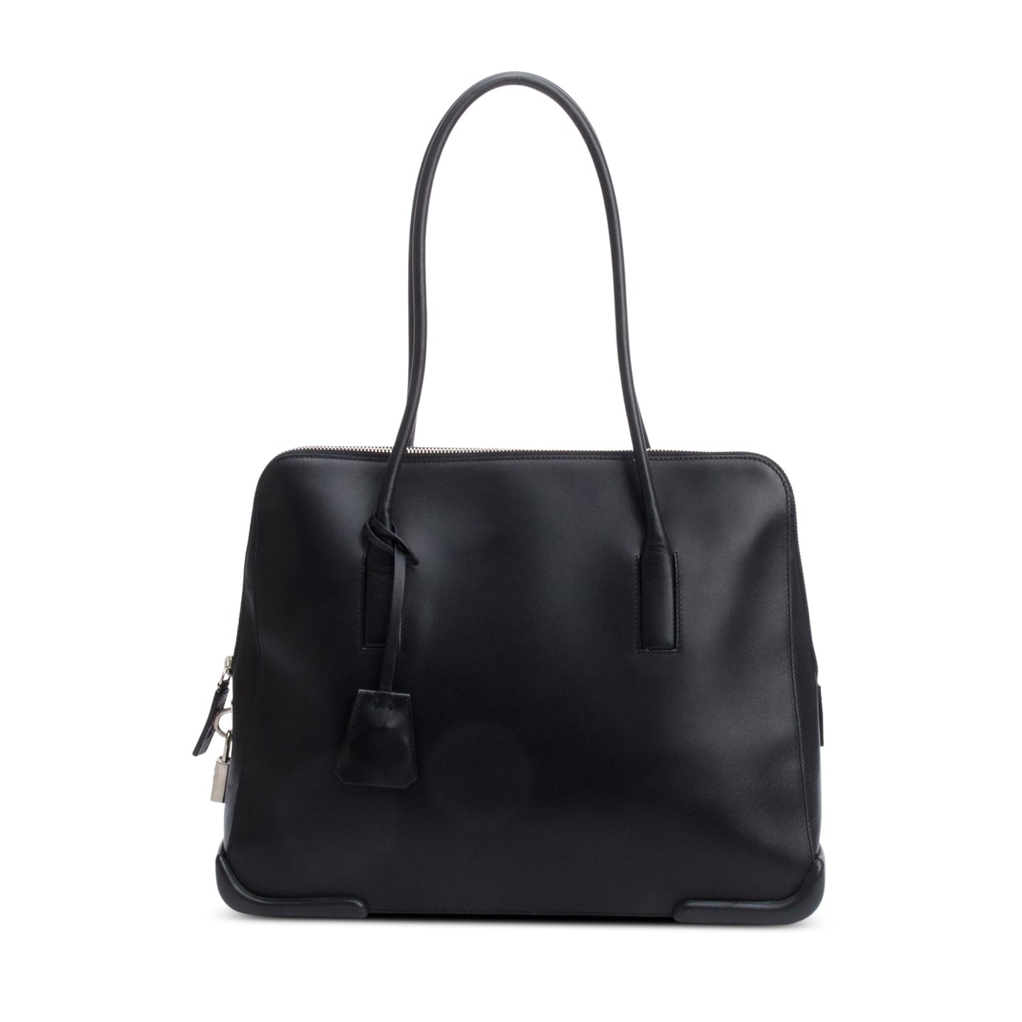 Prada Soft Calf Dome Tote Handbag Leather Black Tote Bag