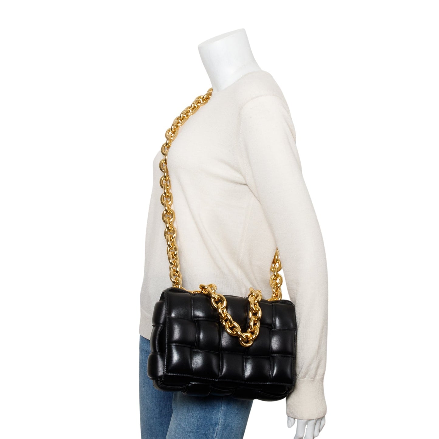 Bottega Veneta Nappa Intrecciato Padded Cassette Bag Black Chain Travel Bag