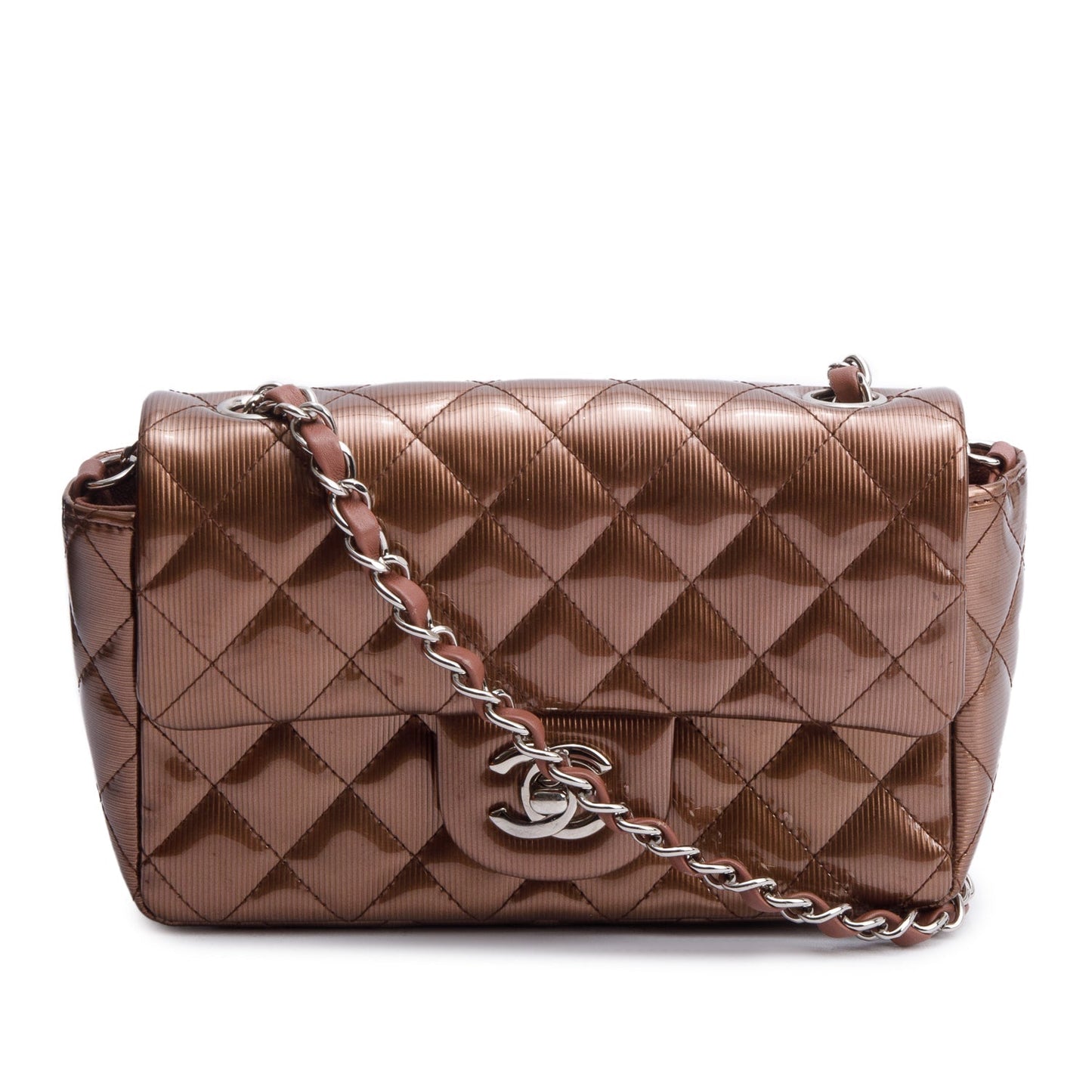 Chanel Quilted Patent Classic Rectangular Flap Leather Brown Travel Bag