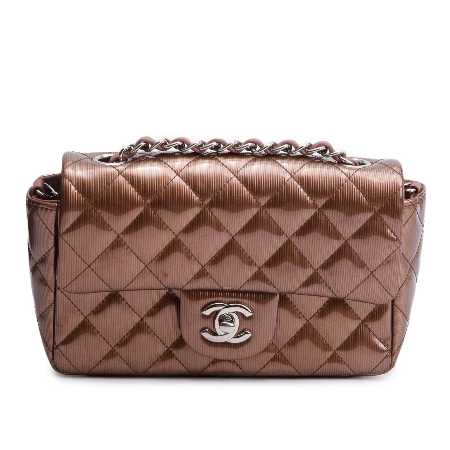 Chanel Quilted Patent Classic Rectangular Flap Leather Brown Travel Bag