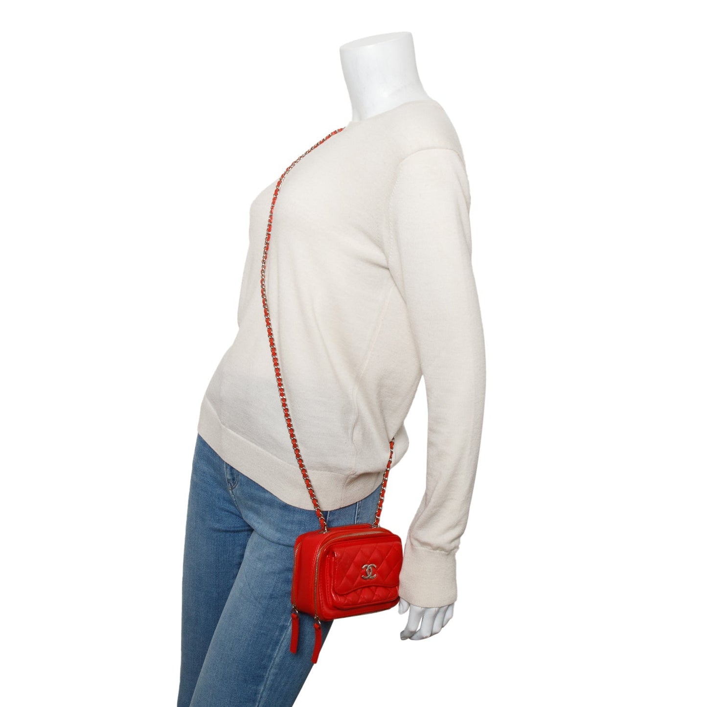 Chanel Quilted Pocket Box Camera Leather Lambskin Red Travel Bag