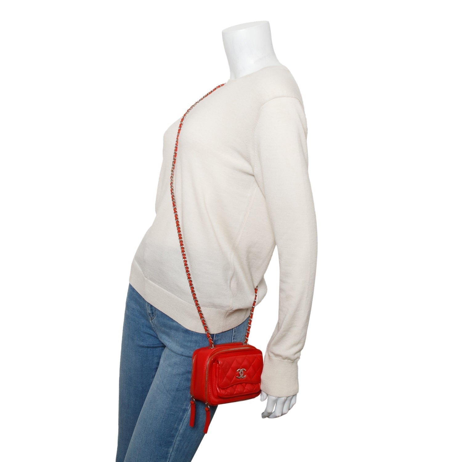 Chanel Quilted Pocket Box Camera Leather Lambskin Red Travel Bag