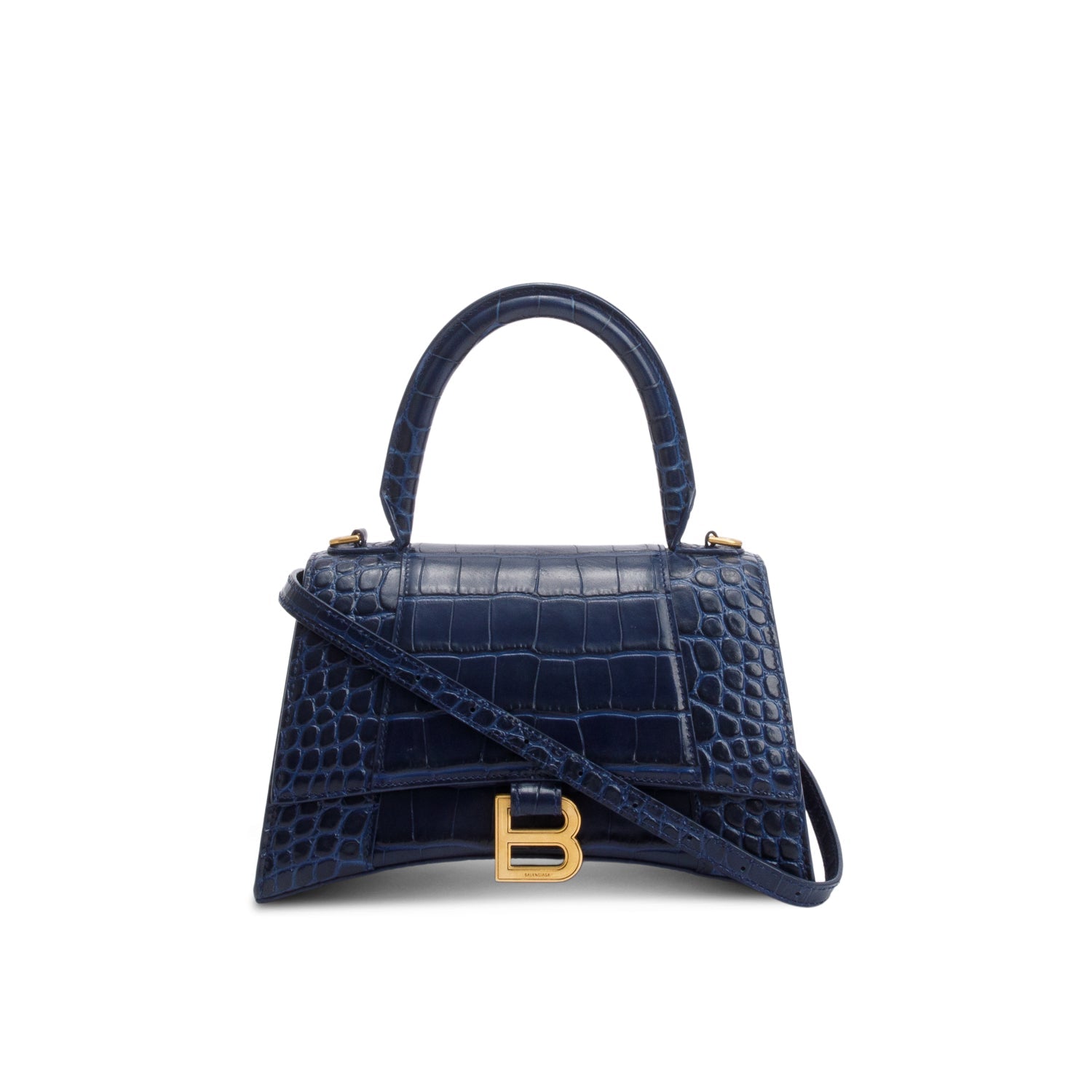 Balenciaga Croc Embossed Hourglass Top Handle Bag Leather Blue Travel Bag