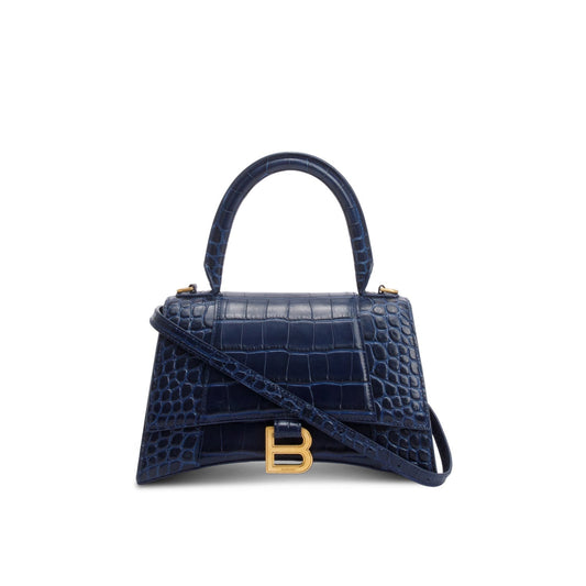 Balenciaga Croc Embossed Hourglass Top Handle Bag Leather Blue Travel Bag