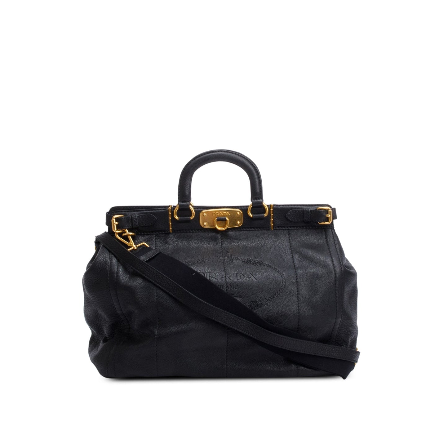 Prada Vitello Daino Borsa Carniera Frame Tote Handbag Leather Black Tote Bag