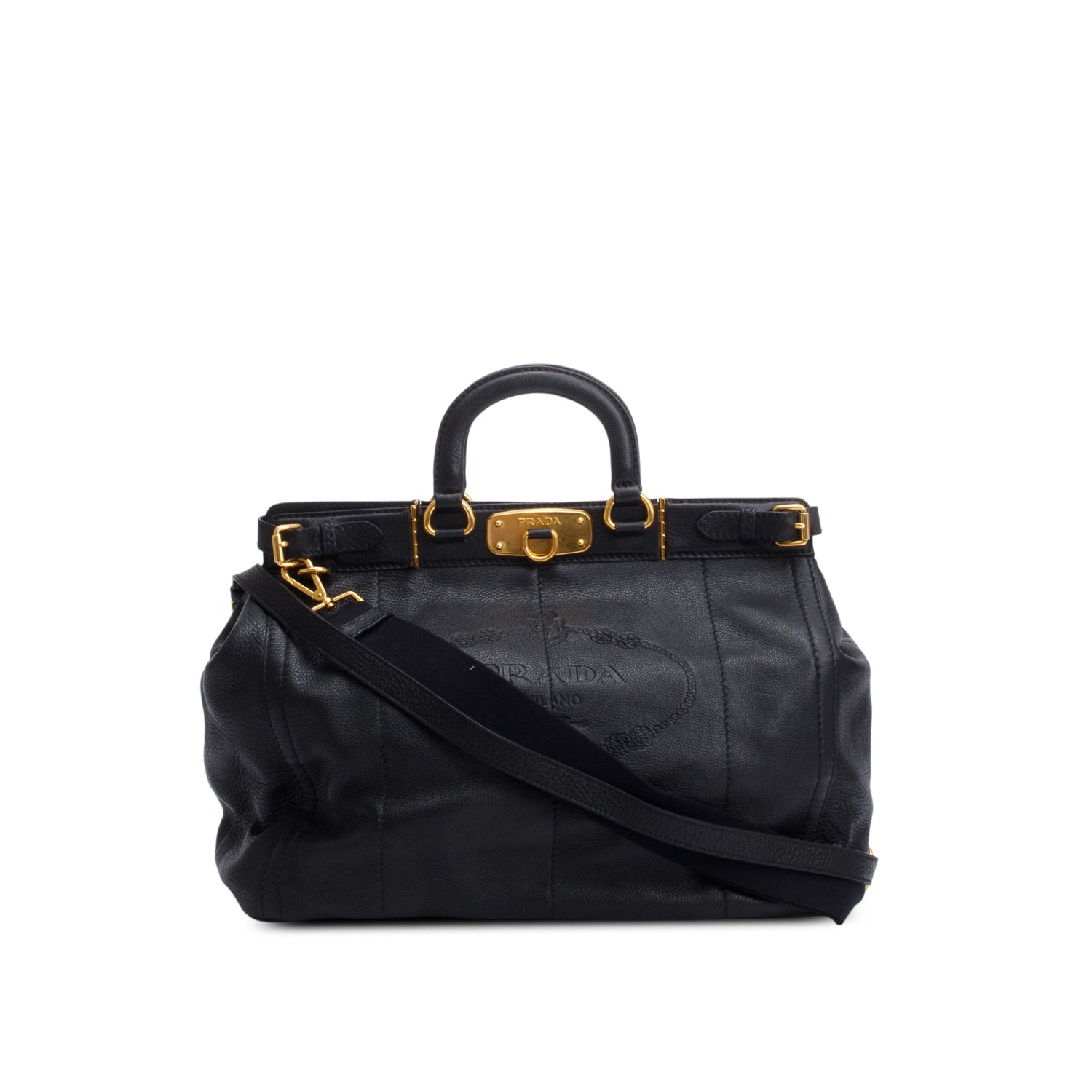 Prada Vitello Daino Borsa Carniera Frame Tote Handbag Leather Black Tote Bag