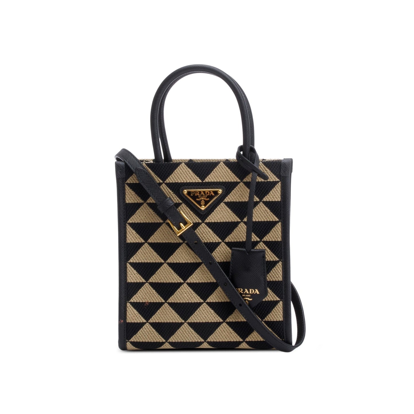 Prada Embroidered Fabric Mini Symbole Bag Black Beige Travel Bag
