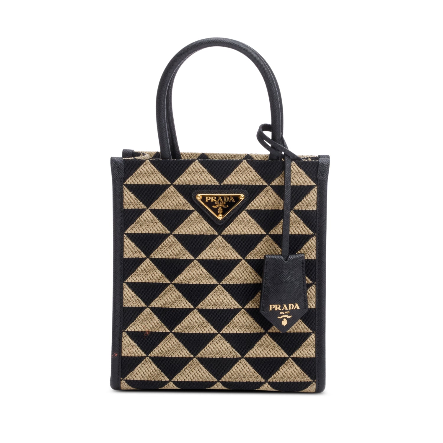Prada Embroidered Fabric Mini Symbole Bag Black Beige Travel Bag