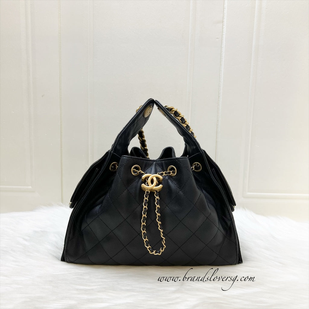 Chanel 25 Small Hobo Bag in Black Caviar and Aghw ( )