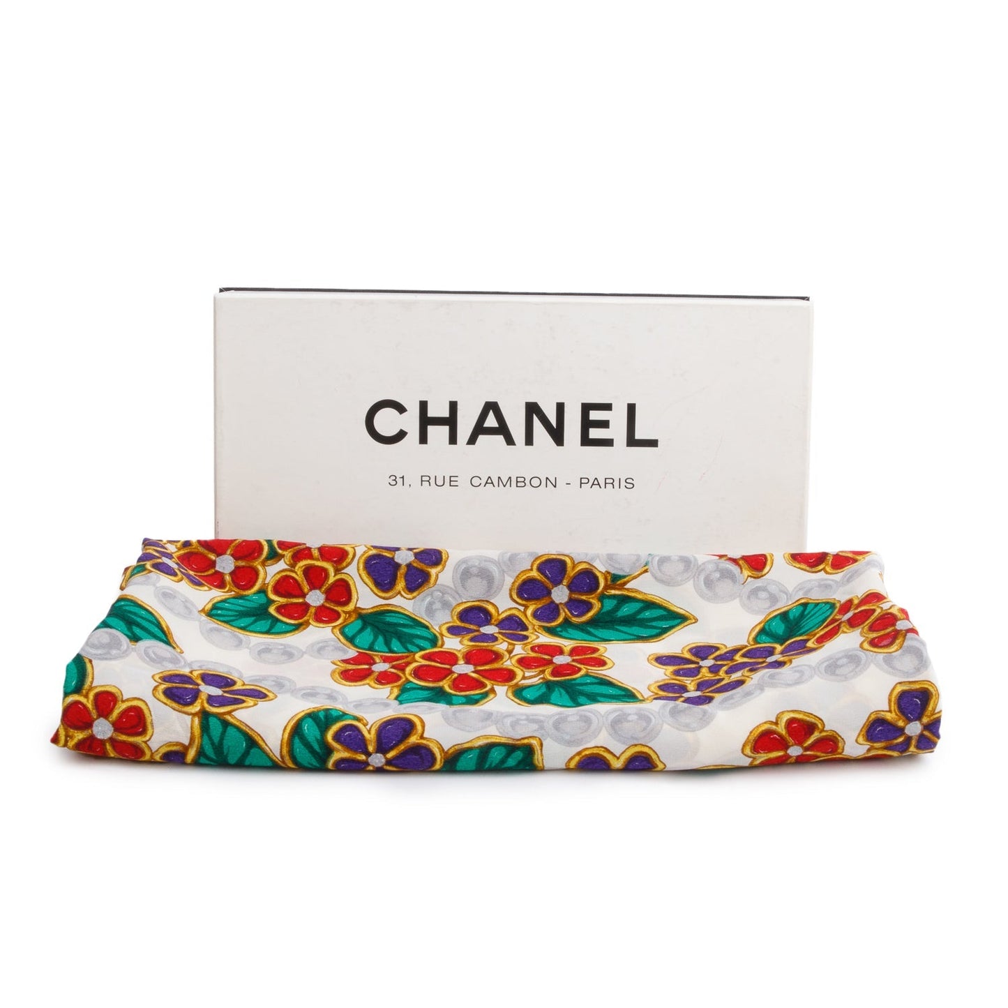 Chanel Neutral Printed Square Silk Stole Multicolor Scarf
