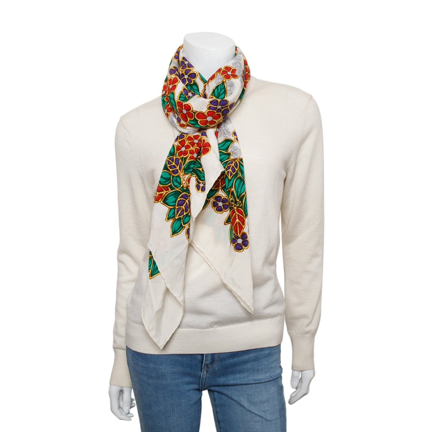 Chanel Neutral Printed Square Silk Stole Multicolor Scarf