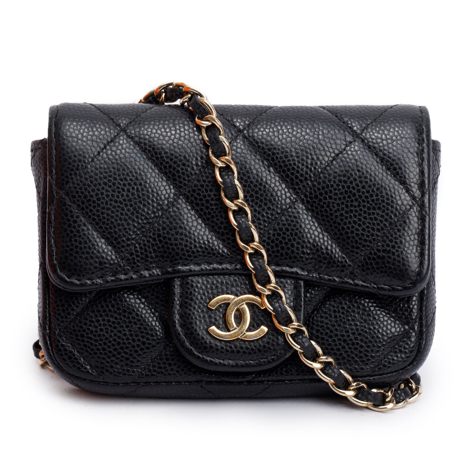 Chanel Quilted Caviar Classic Card Holder Leather Black Wallet Case