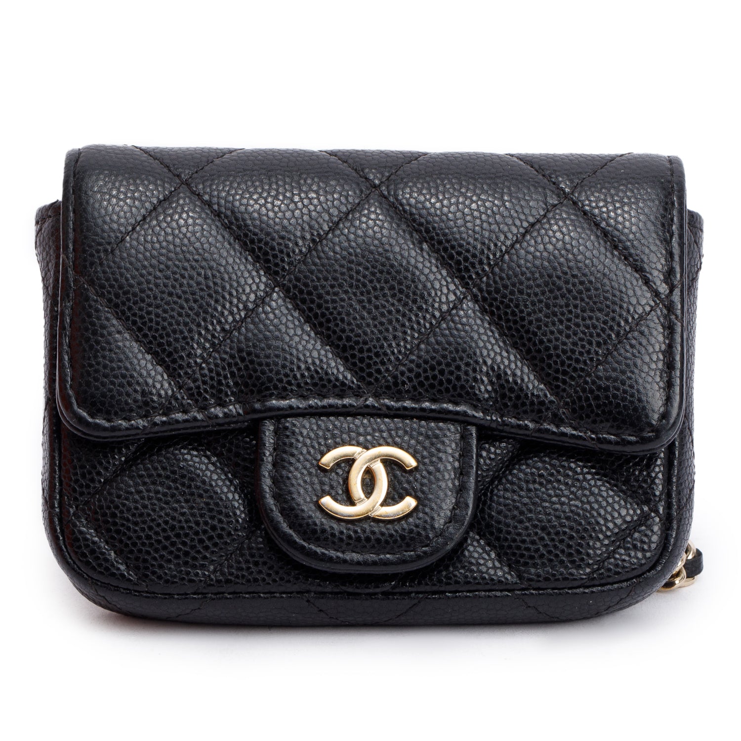 Chanel Quilted Caviar Classic Card Holder Leather Black Wallet Case