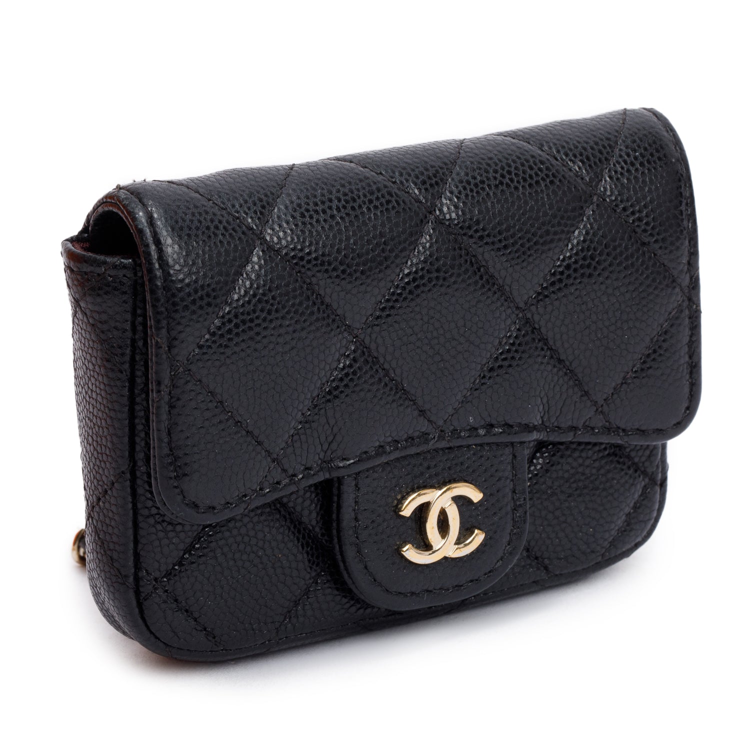 Chanel Quilted Caviar Classic Card Holder Leather Black Wallet Case
