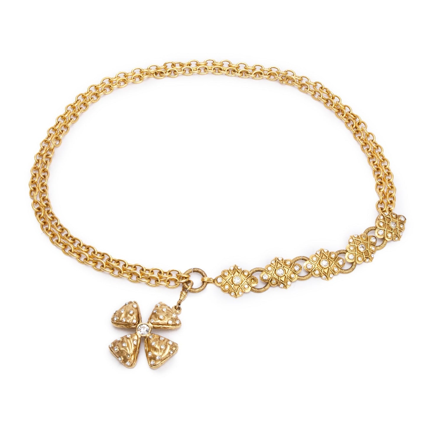 Chanel Plated Crystal Double Strand -Link Gold Belt