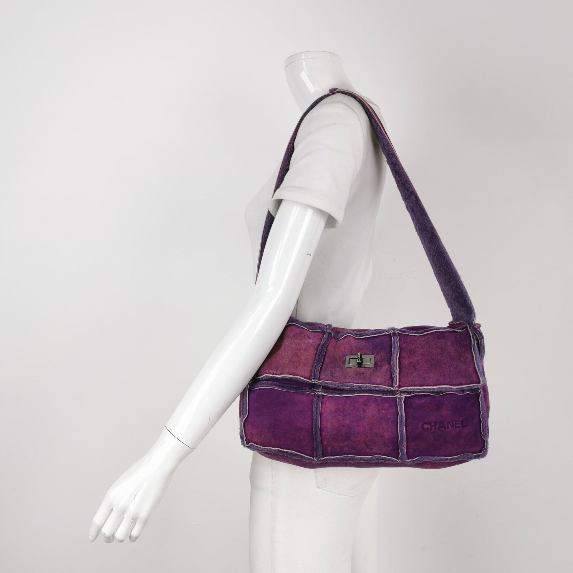 Chanel 2.55 Flap Chocolate Bar Purple Suede Crossbody Bag