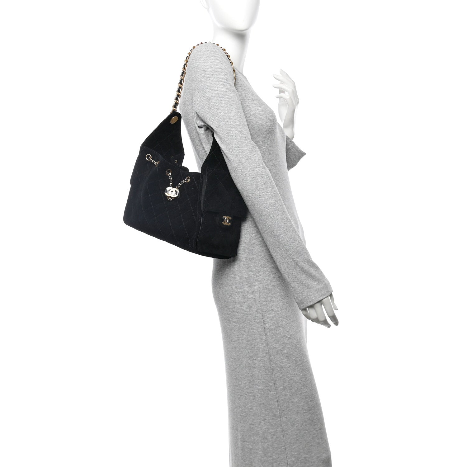Suede Quilted Small Chanel 25 Handbag Black 2