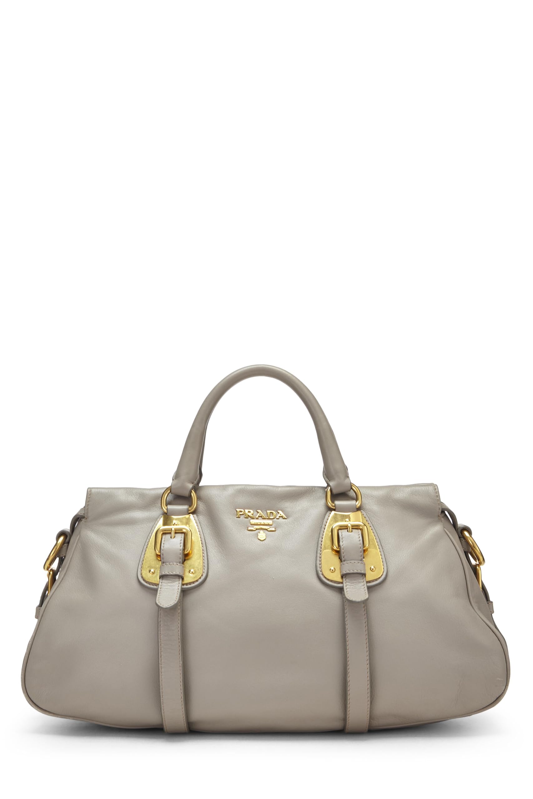 Prada Grey Calfskin Convertible Buckle Handbag Grey Gray Travel Bag