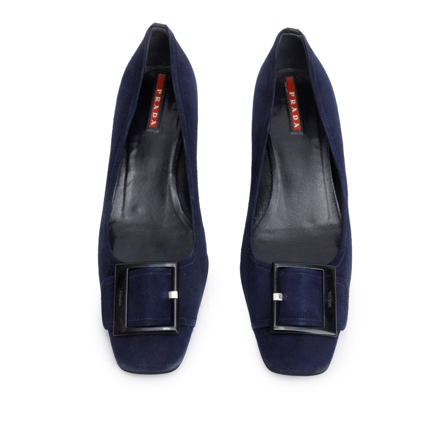 Prada Sport Navy Buckle Accent Pumps, Size Handbag Suede Shoes