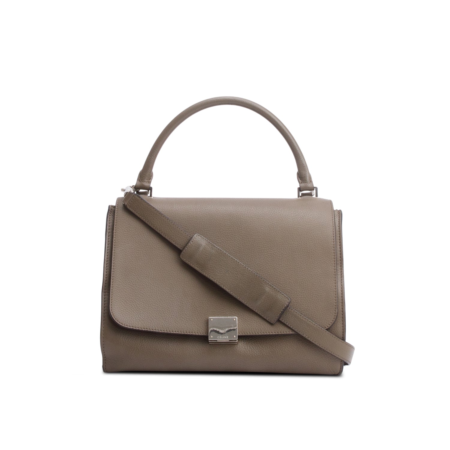 Celine Taupe Calfskin Trim Trapeze Bag Leather Suede Travel Bag