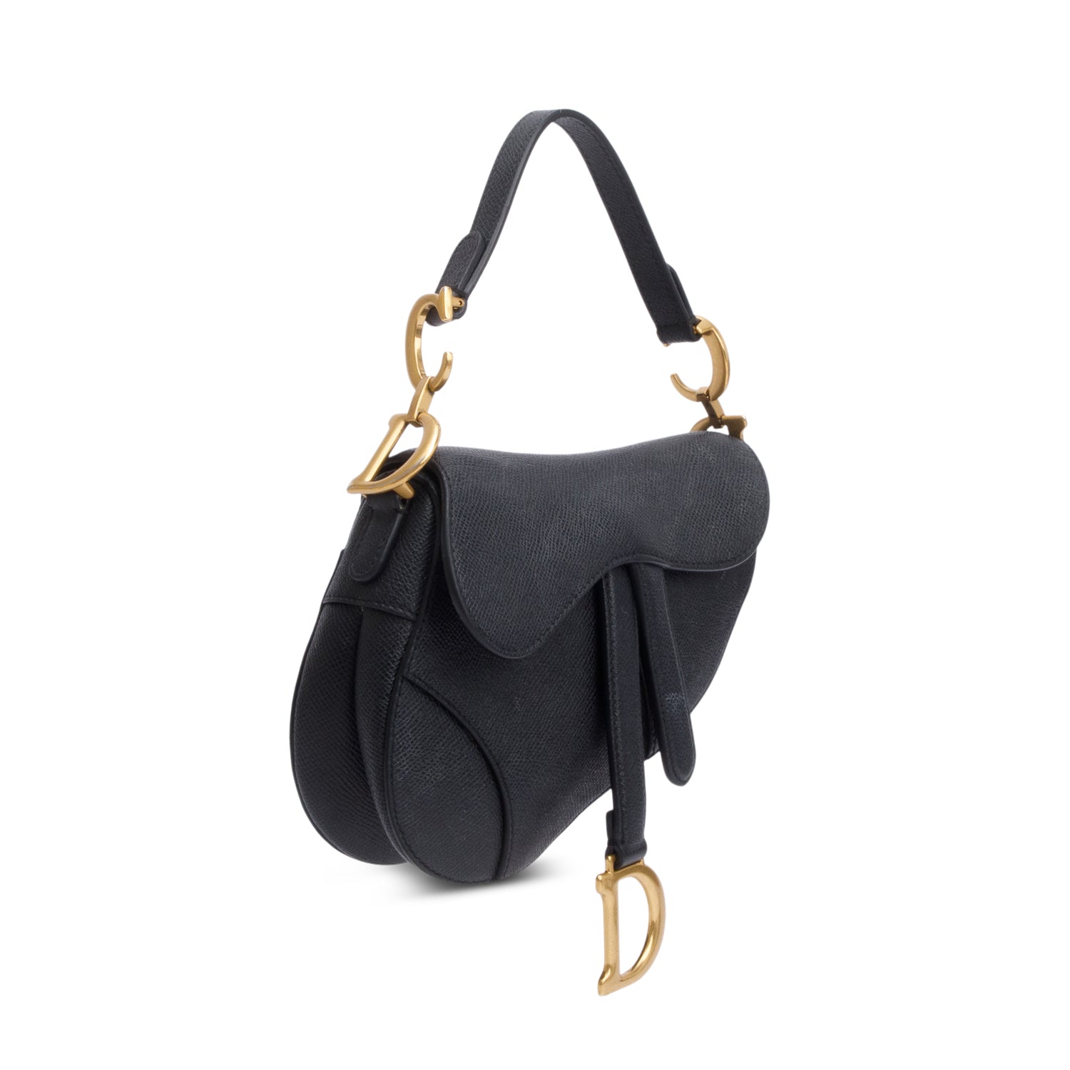 Dior Christian Grained Calfskin Saddle Bag Leather Black Travel Bag 3