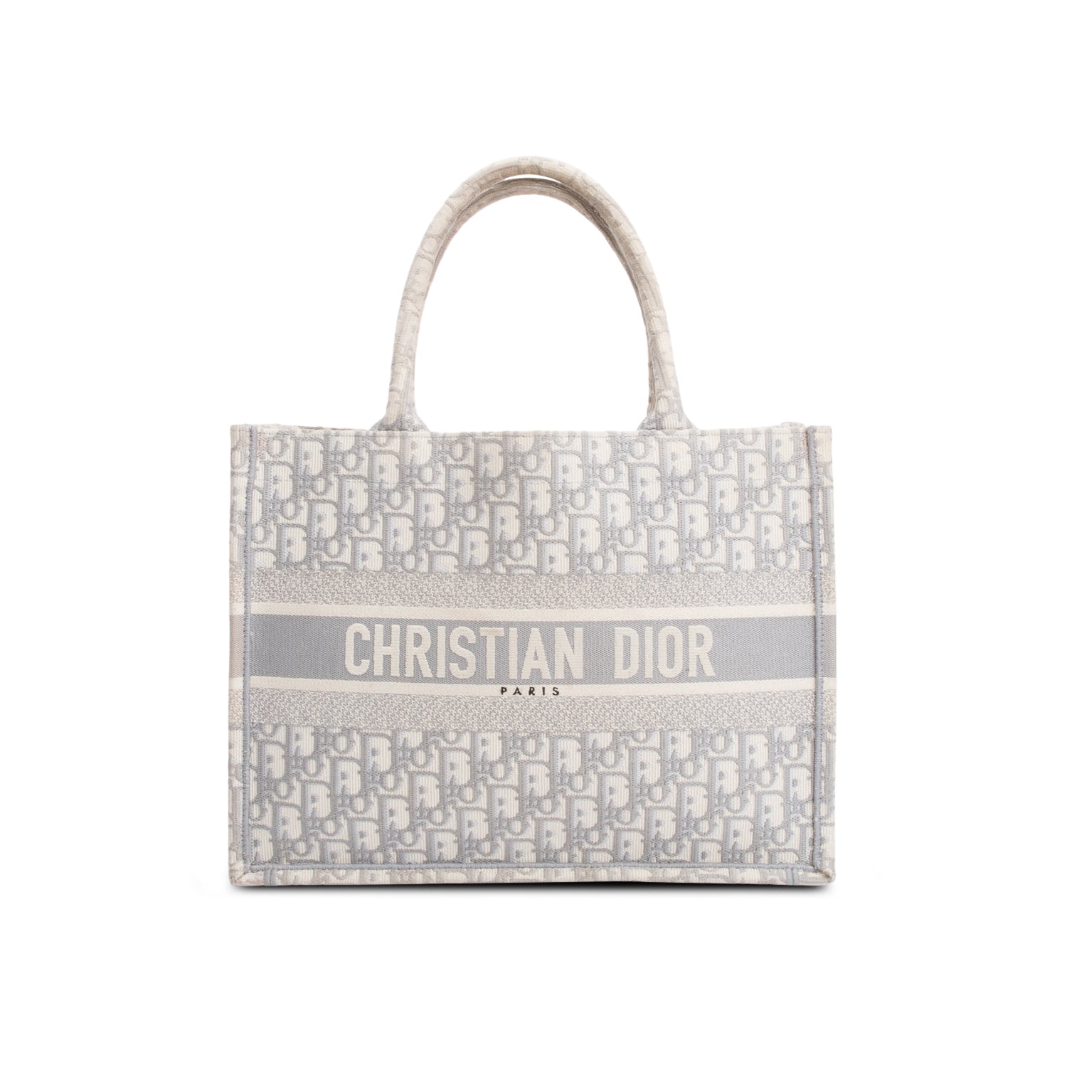 Dior Christian Grey Oblique Embossed Book Tote Handbag Leather Medium Tote Bag