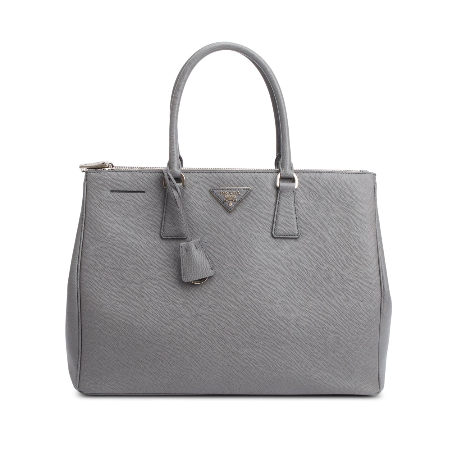 Prada Grey Saffiano Lux Double Zip Galleria Tote Large Tote Bag