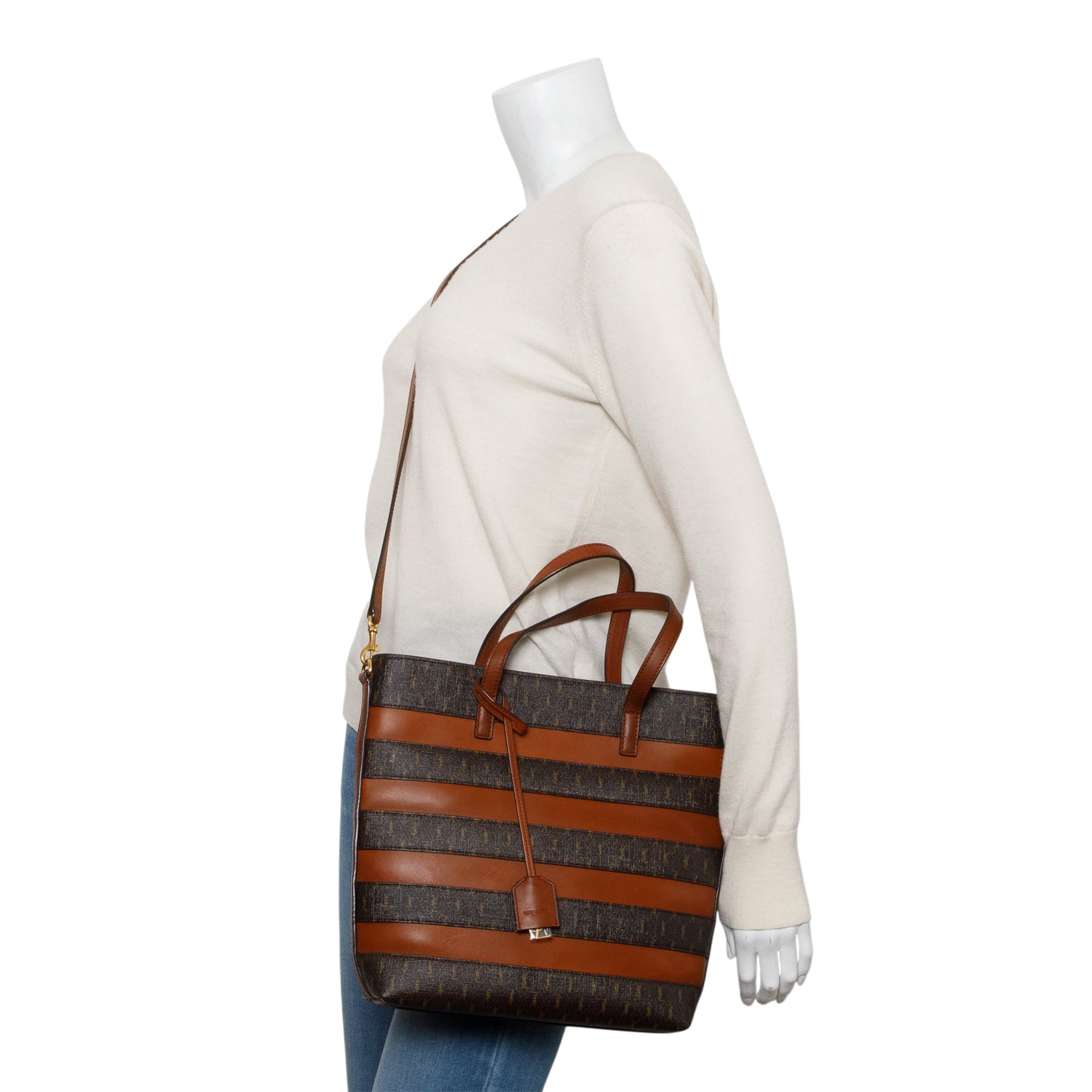 YSL Saint Laurent Le Toy Shopping Tote Monogram Brown Tote Bag