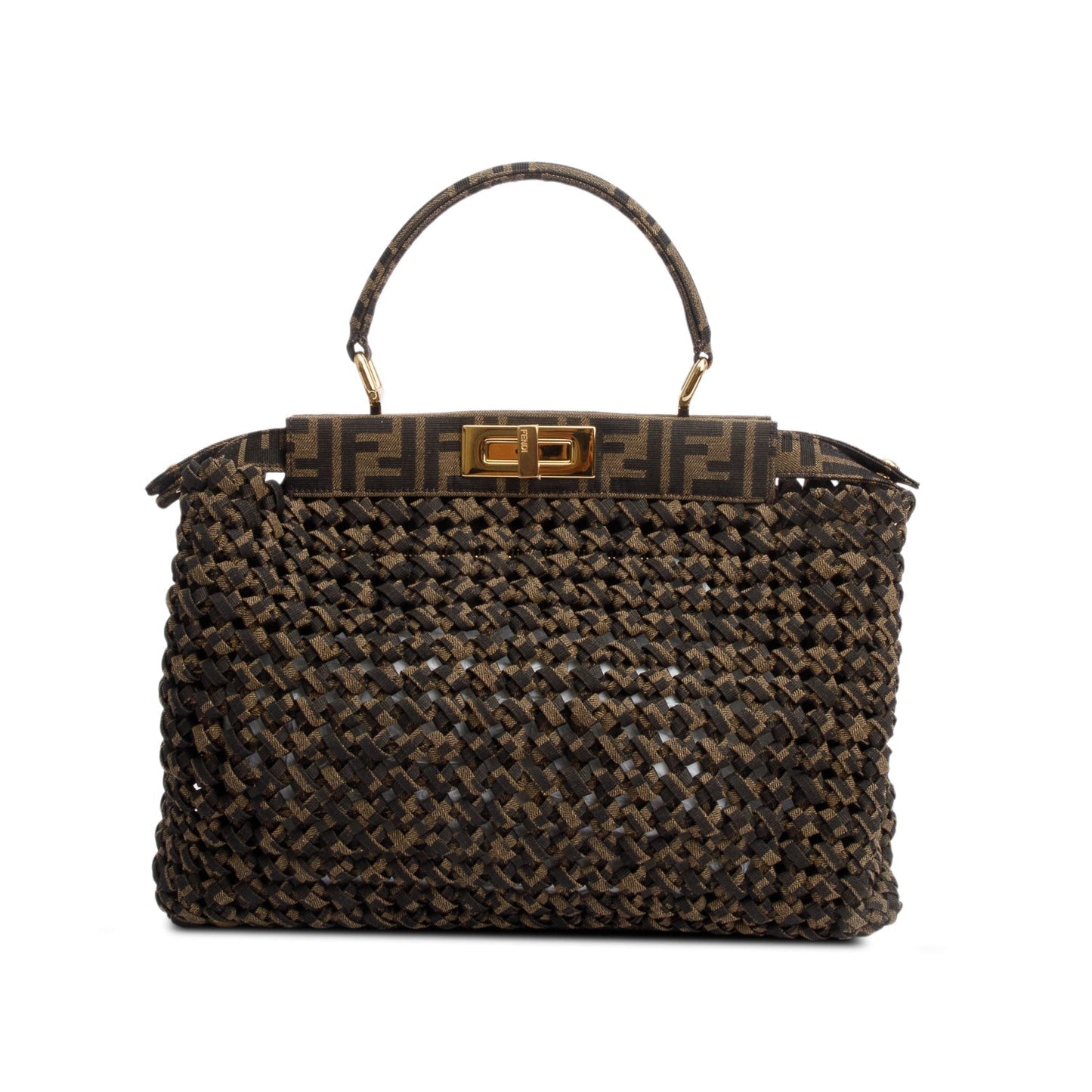 Fendi Ff Zucca Interlace Peekaboo Bag Woven Medium Travel Bag