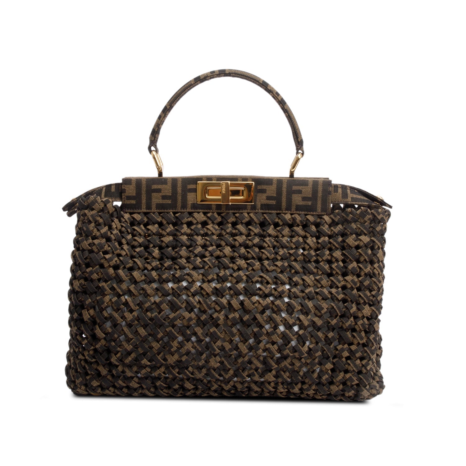 Fendi Ff Zucca Interlace Peekaboo Bag Woven Medium Travel Bag