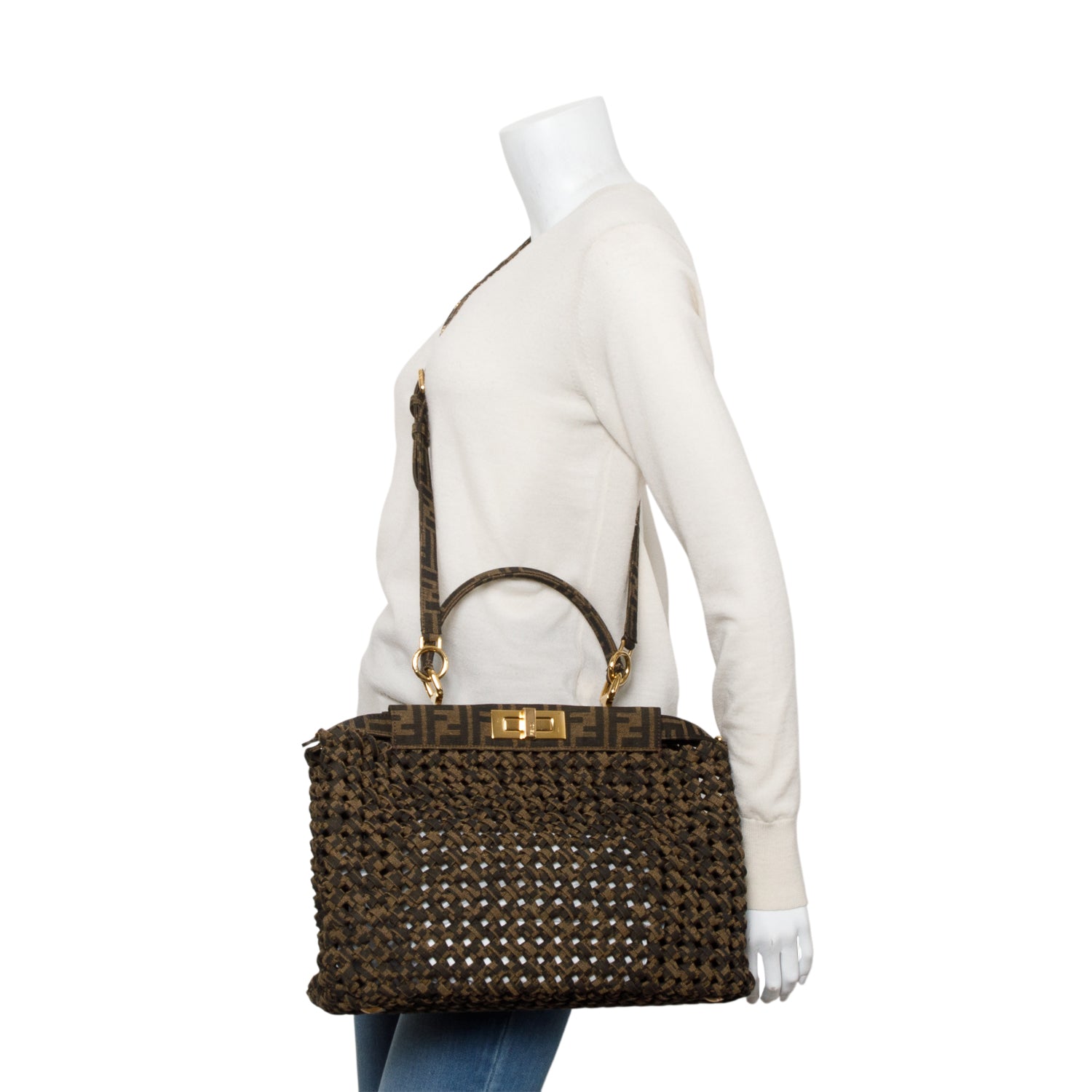 Fendi Ff Zucca Interlace Peekaboo Bag Woven Medium Travel Bag