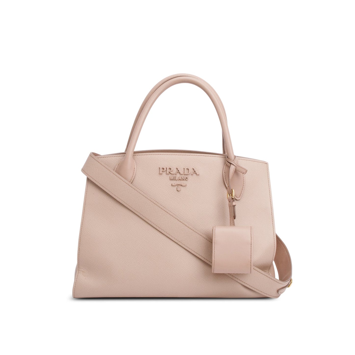 Prada Saffiano Cuir Monochrome Top Handle Tote Handbag Beige Medium Tote Bag