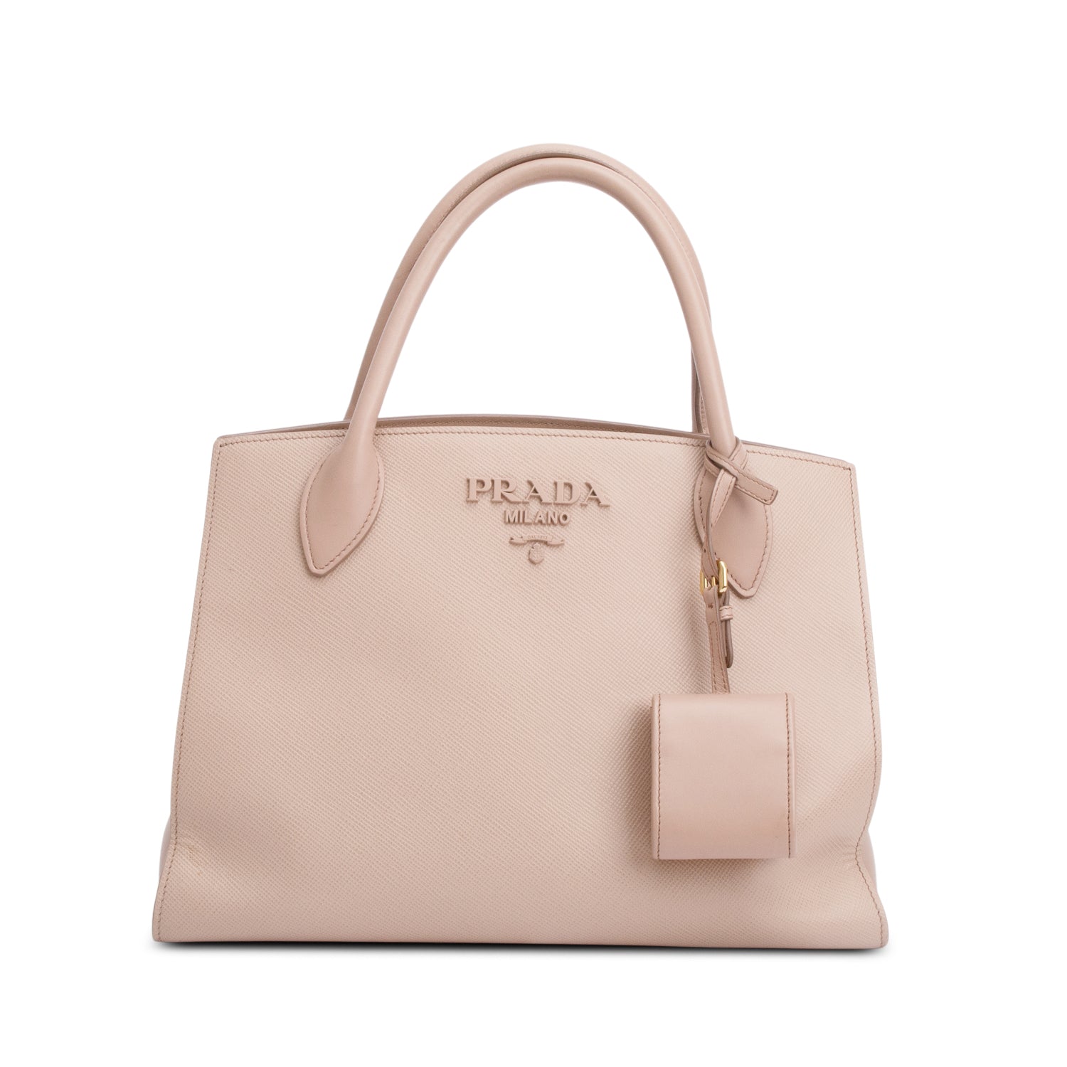 Prada Saffiano Cuir Monochrome Top Handle Tote Handbag Beige Medium Tote Bag