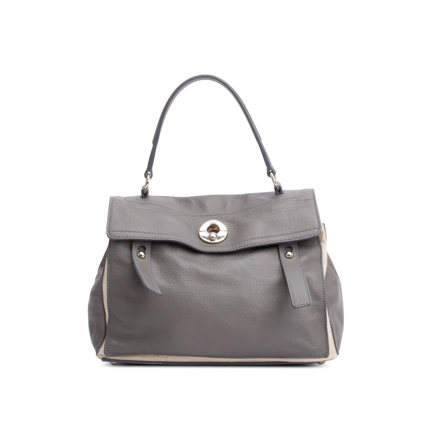 YSL Saint Laurent Grey Neutral Trim Two Bag Leather Canvas Travel Bag