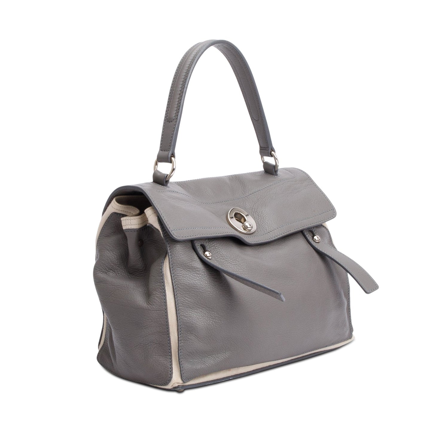 YSL Saint Laurent Grey Neutral Trim Two Bag Leather Canvas Travel Bag