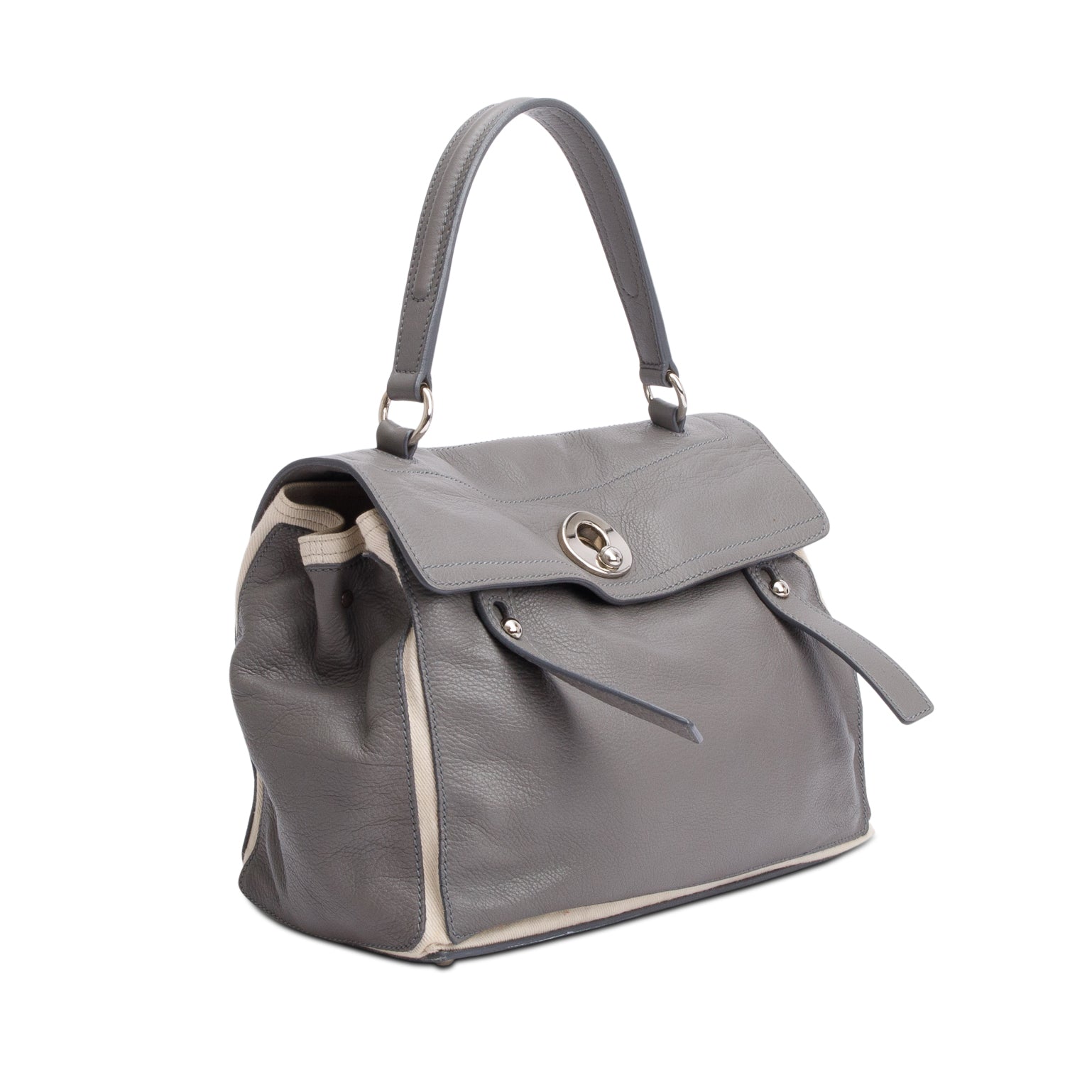 YSL Saint Laurent Grey Neutral Trim Two Bag Leather Canvas Travel Bag