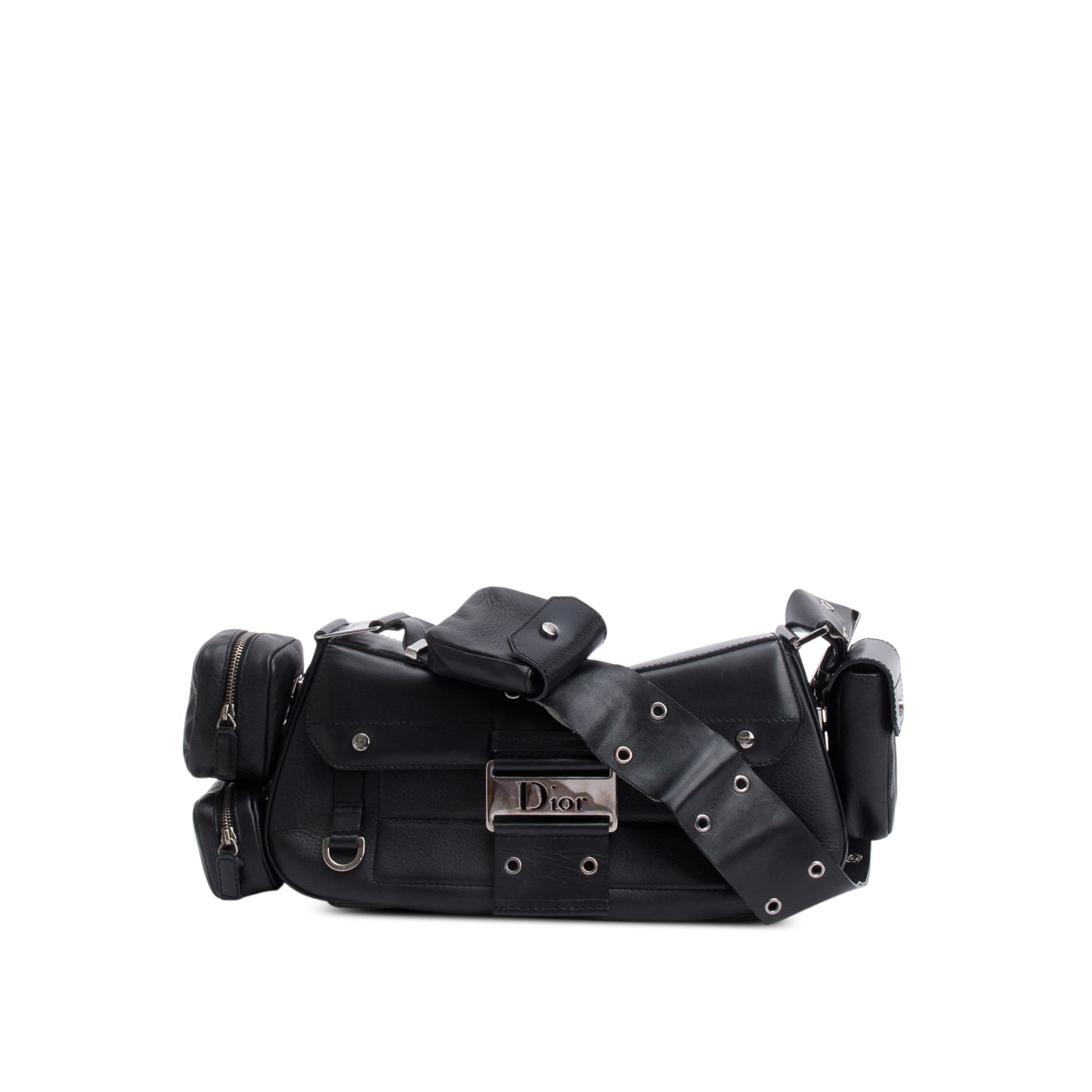 Dior Christian Street Chic Columbus Cargo Shoulder Bag Leather Black