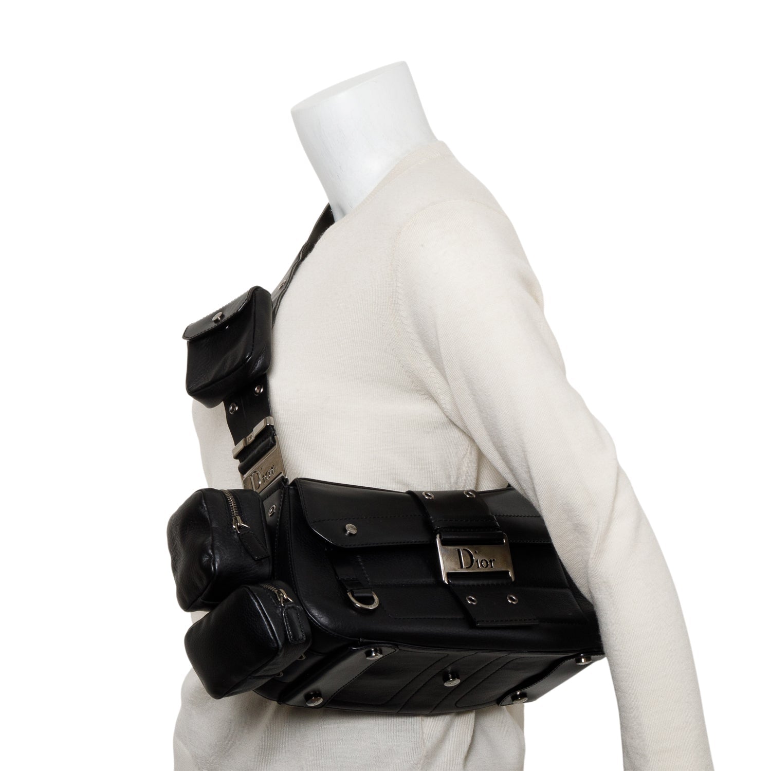 Dior Christian Street Chic Columbus Cargo Shoulder Bag Leather Black
