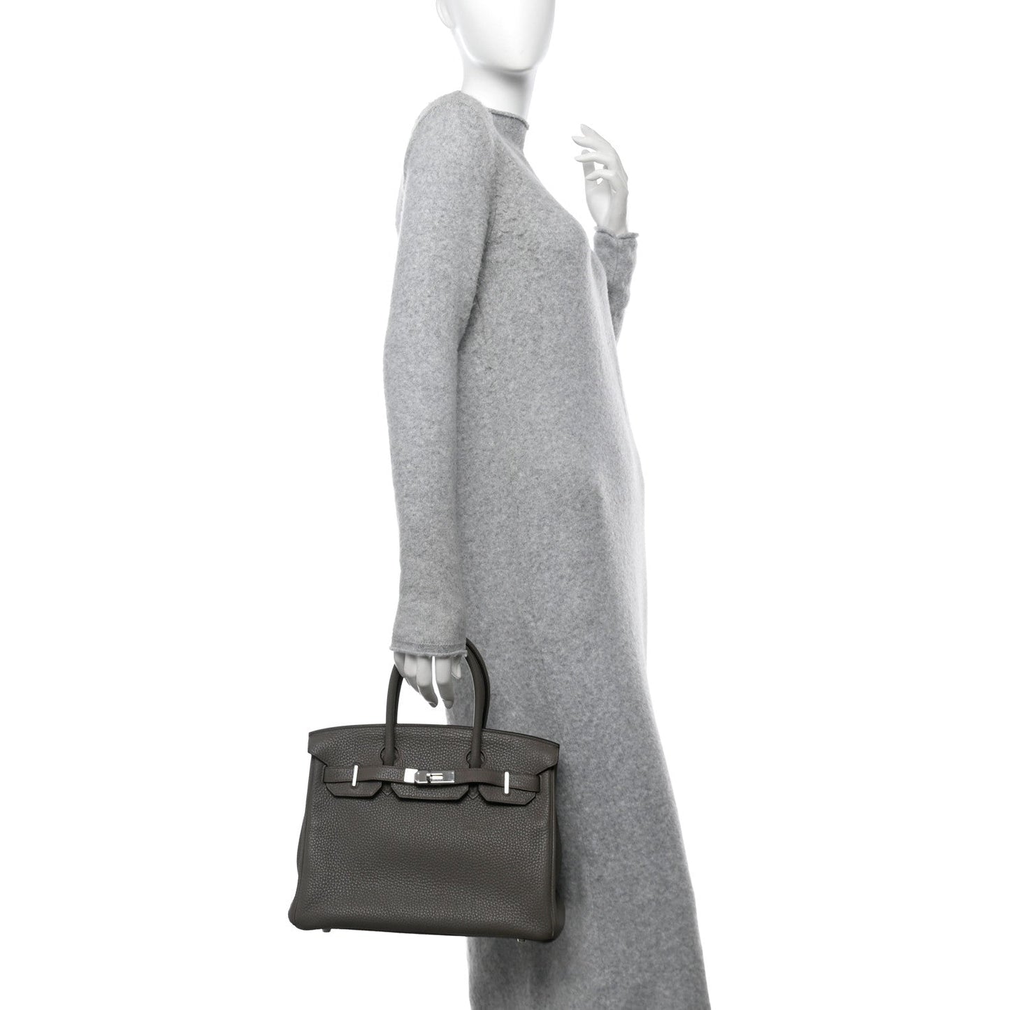 Hermes Taurillon Clemence Birkin Etain Handbag Travel Bag 30 Etain 1676218