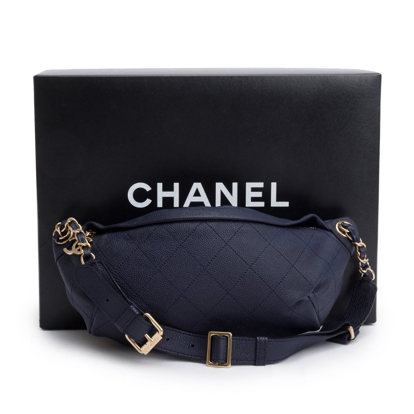Chanel Navy Quilted Banane Waist Leather Calfskin Travel Bag