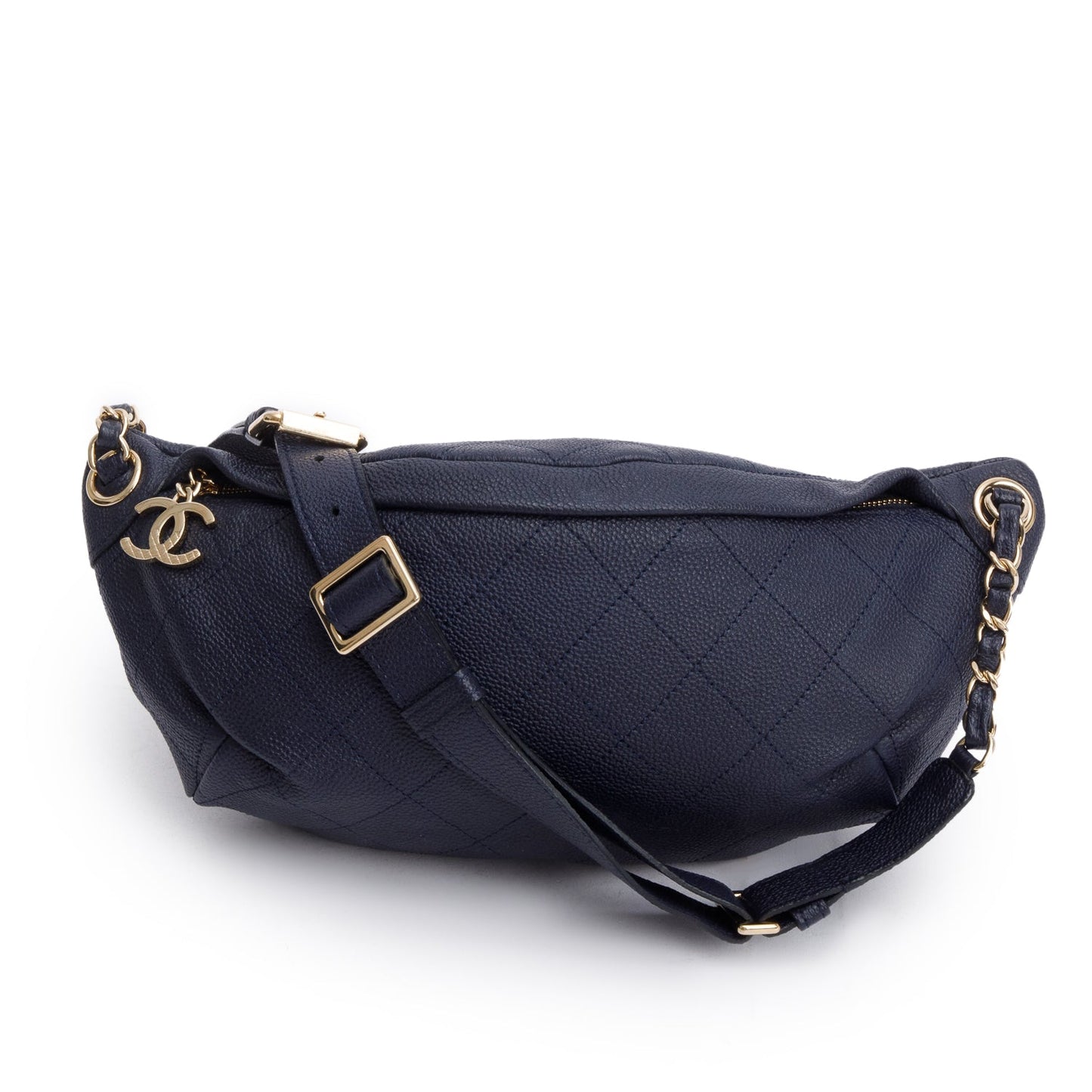 Chanel Navy Quilted Banane Waist Leather Calfskin Travel Bag